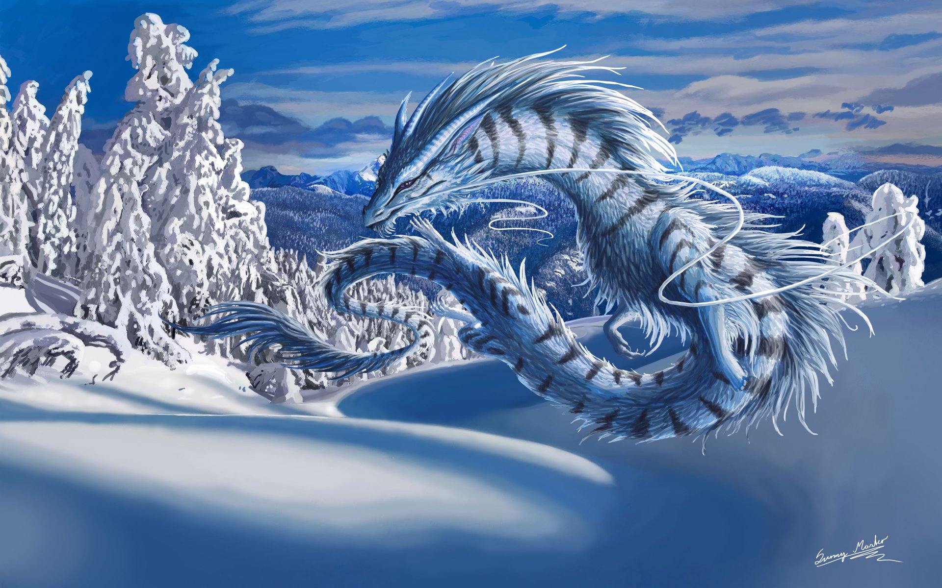 drachen winter schnee landschaft