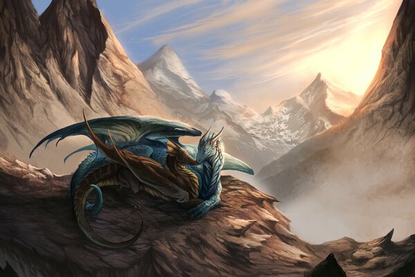 Deux dragons sur le flanc d une montagne