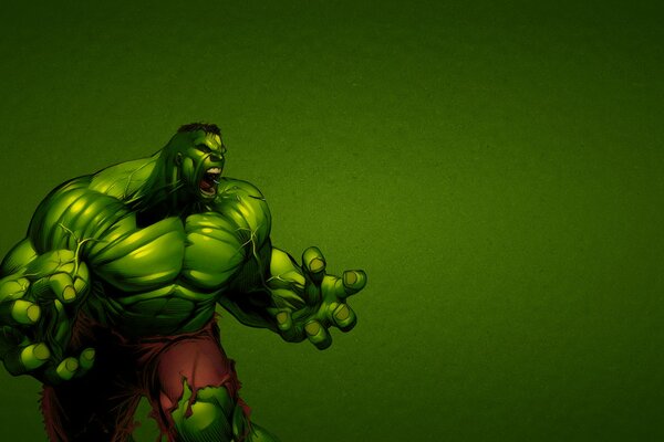 The Hulk is furious on a green background