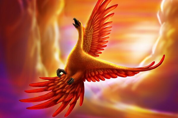 La creatura Phoenix vola nel cielo, un enorme uccello