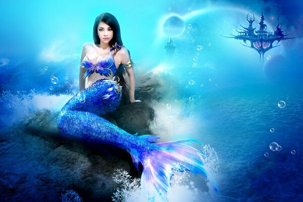 Fantastic image of a mermaid on the seabed