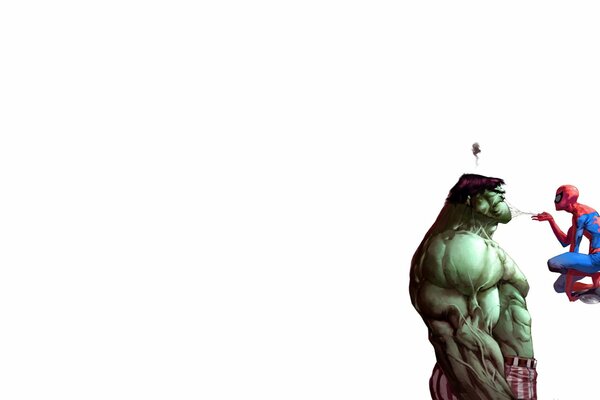 Comic hulk and spider-man on a white background