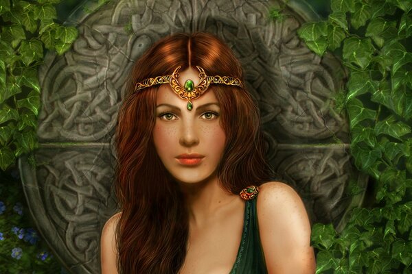 Celtic princess with red hair and tiara