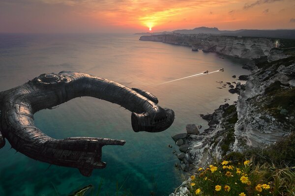 A spaceship on the seashore