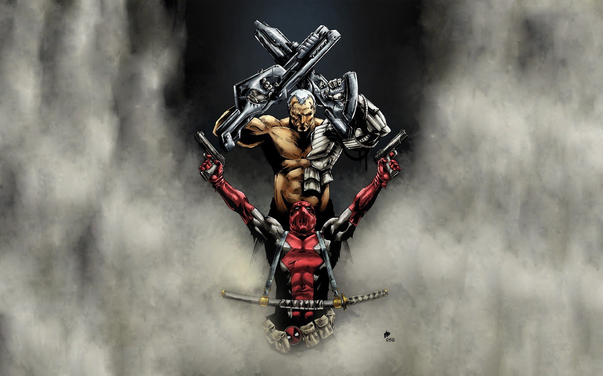 marvel bande dessinée deadpool câble bande dessinée super héros arme brouillard épée fer