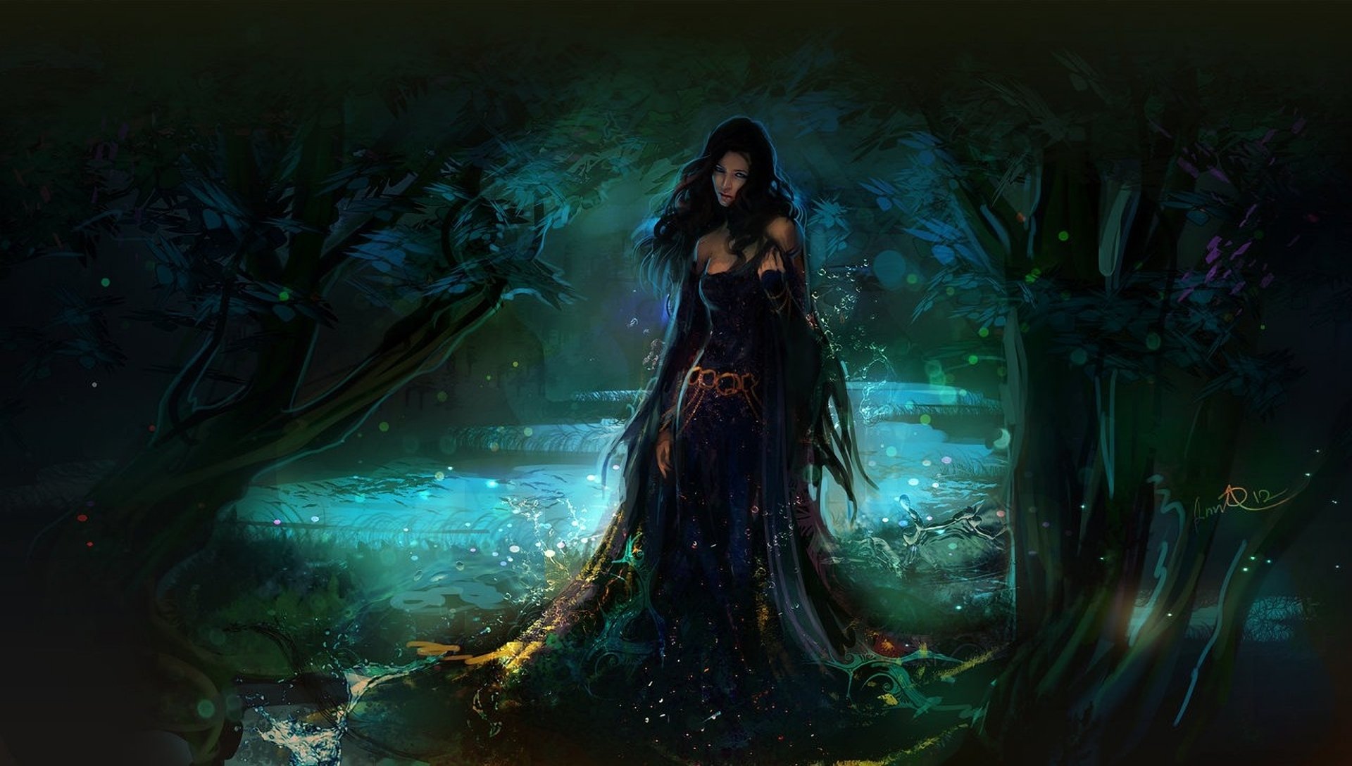 art fille forêt eau gouttes fantasy