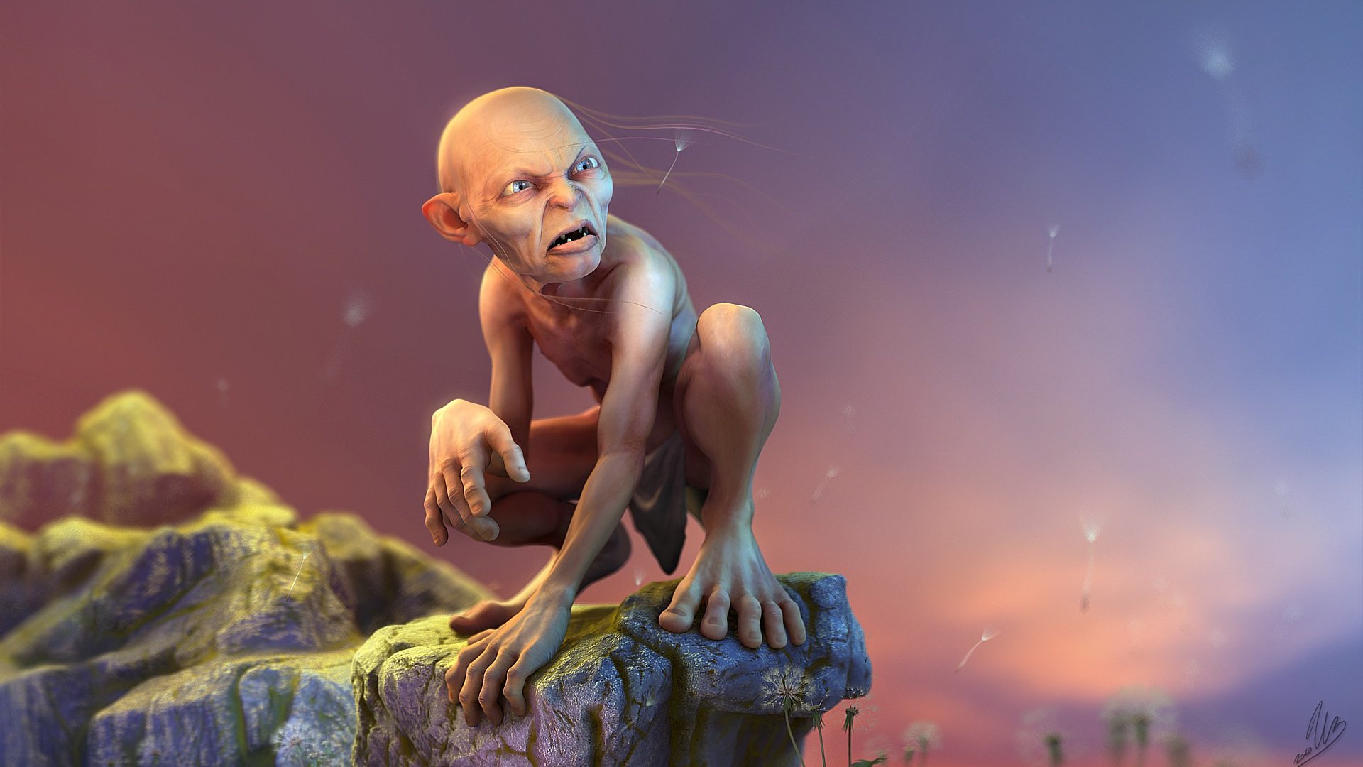 arte el señor de los anillos gorlum gollum render roca dientes de león