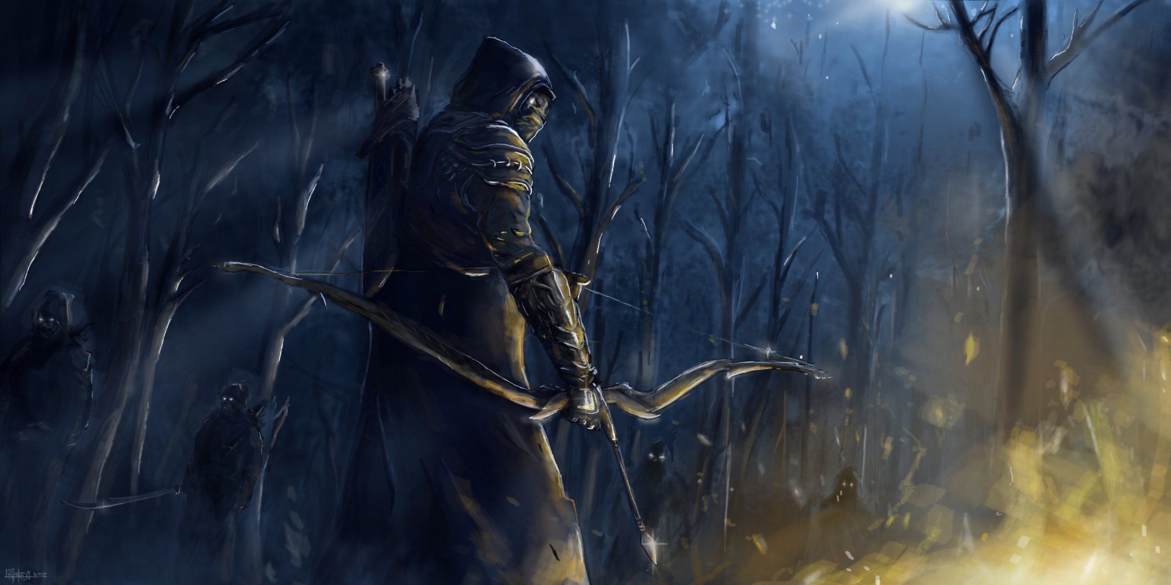 art the elder scrolls online nuit feu forêt gens arc arme archer masques