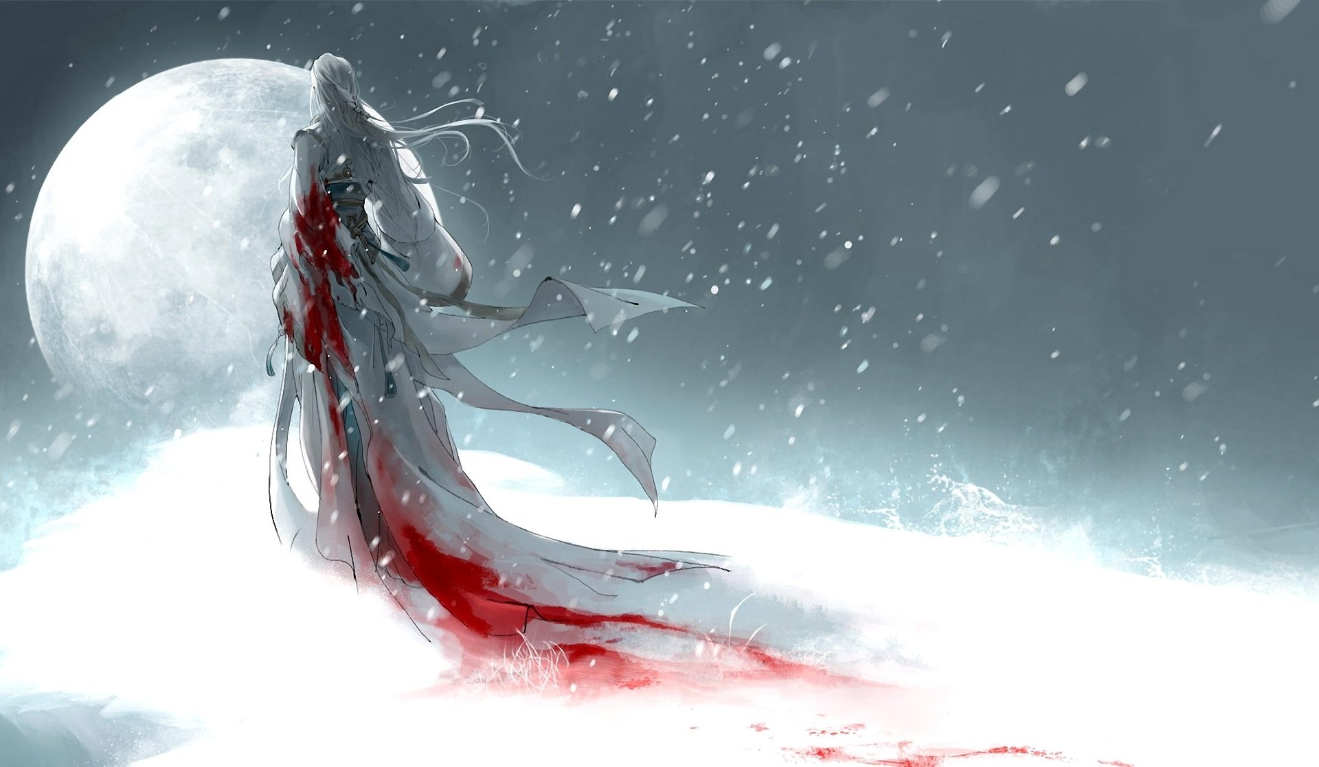 arte heise chica luna nieve sangre