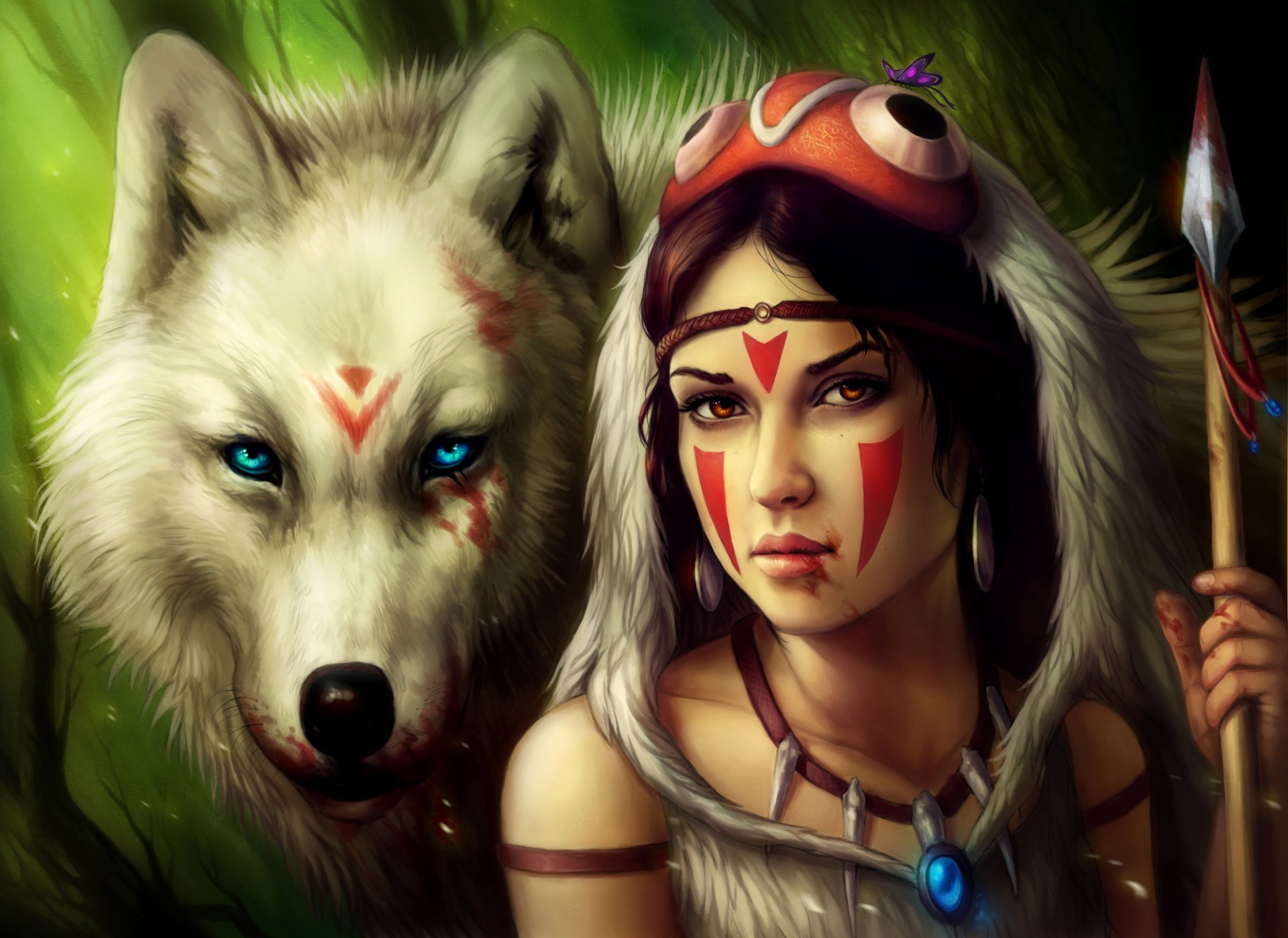 princesse mononoke loup fille sang lance