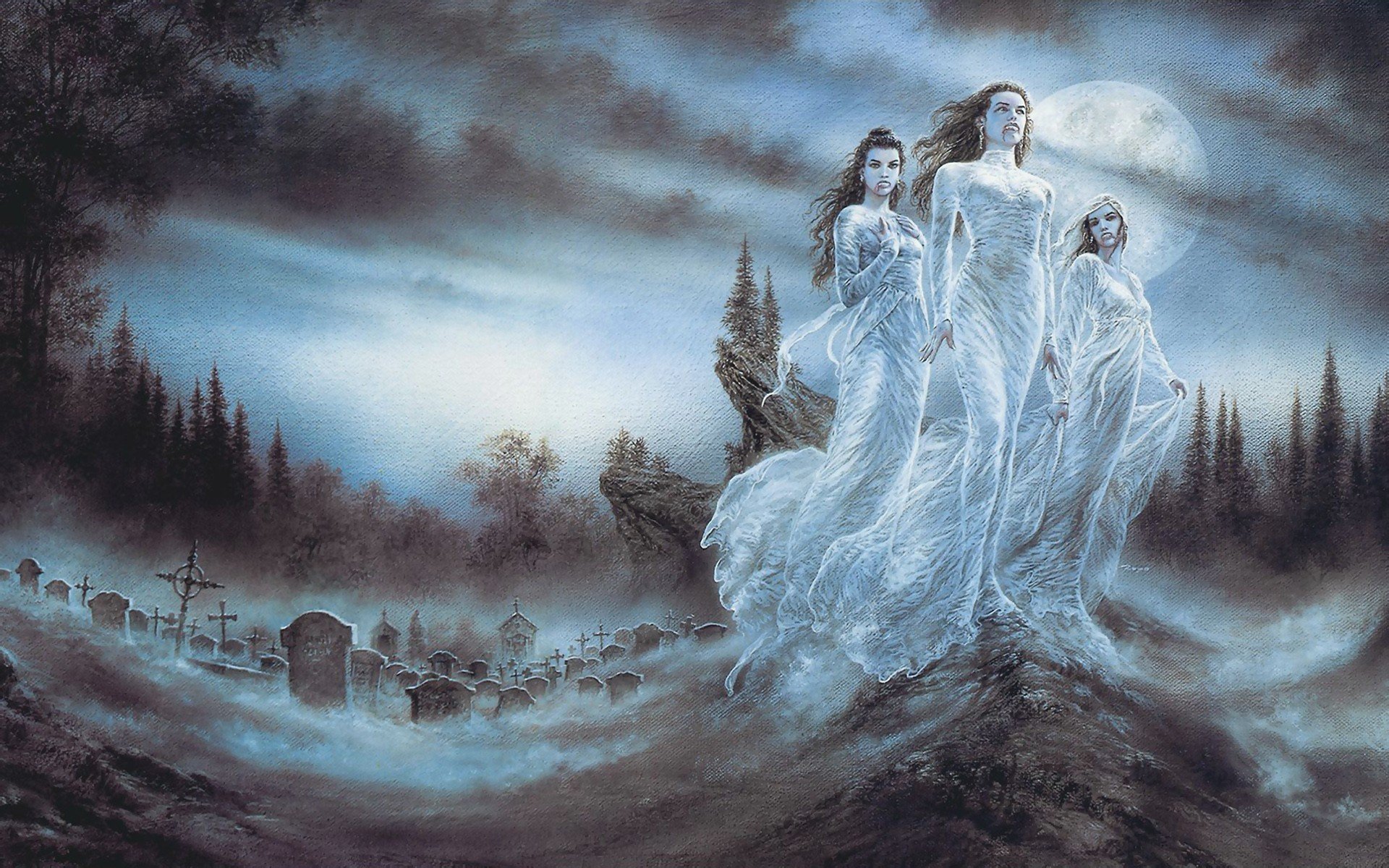 арт luis royo вампиры кладбище луна кровь девушки ночь