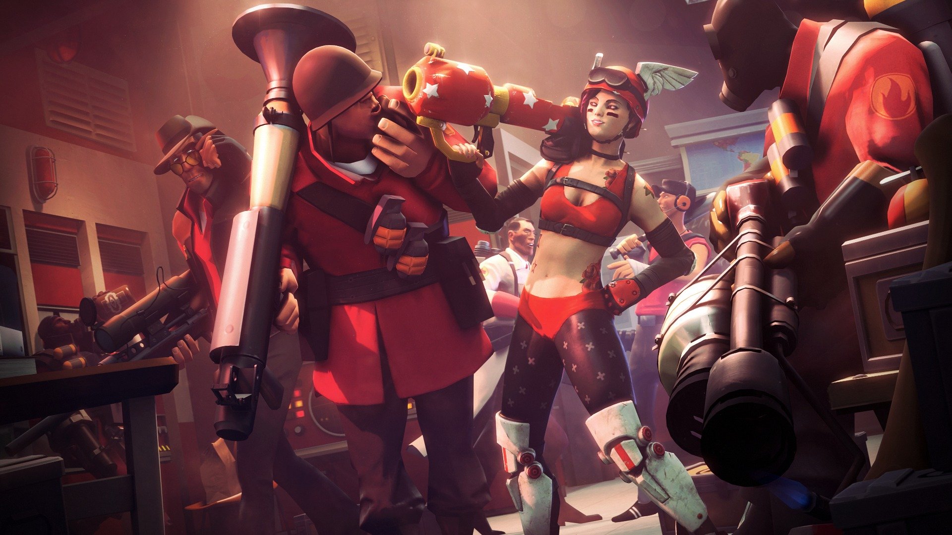 art magabeth mod team fortress 2 dziewczyna faceci broń tatuaż róże kask skrzydła