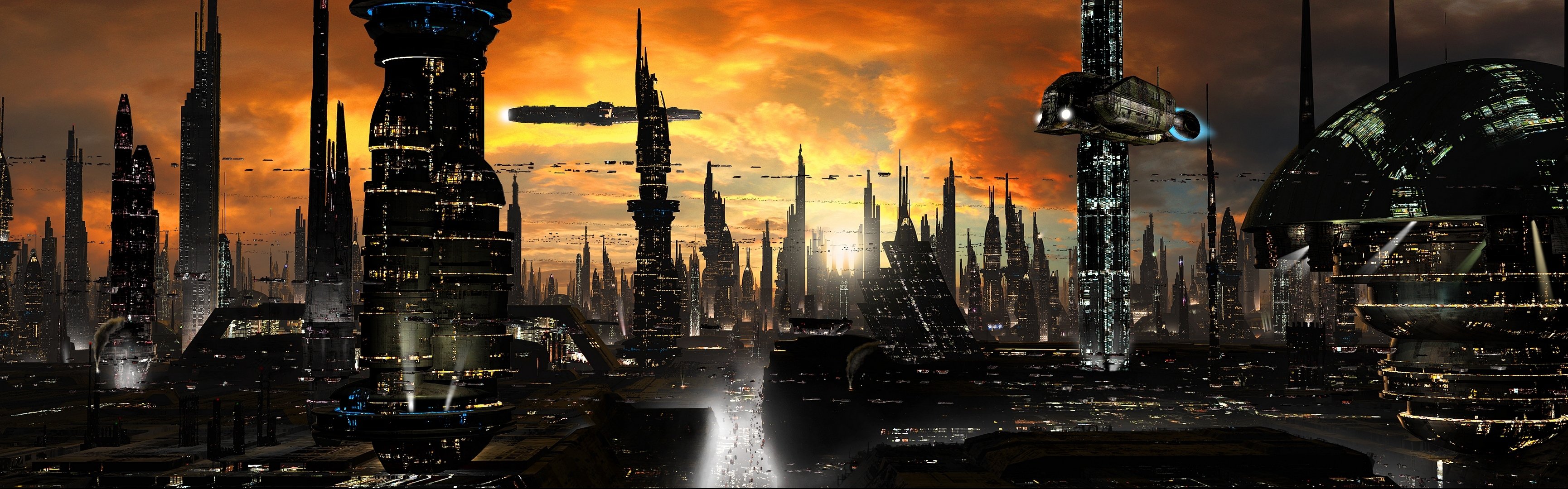 futuristic city 1 rich35211 scott richard sci-fi urban planet towers science fiction future futuristic landscape city ships clouds buildings roads highways light