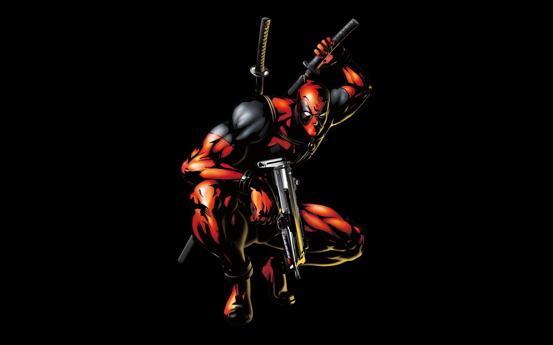 deadpool marvel fumetti pistola ninja eroi sfondo nero arma super eroe