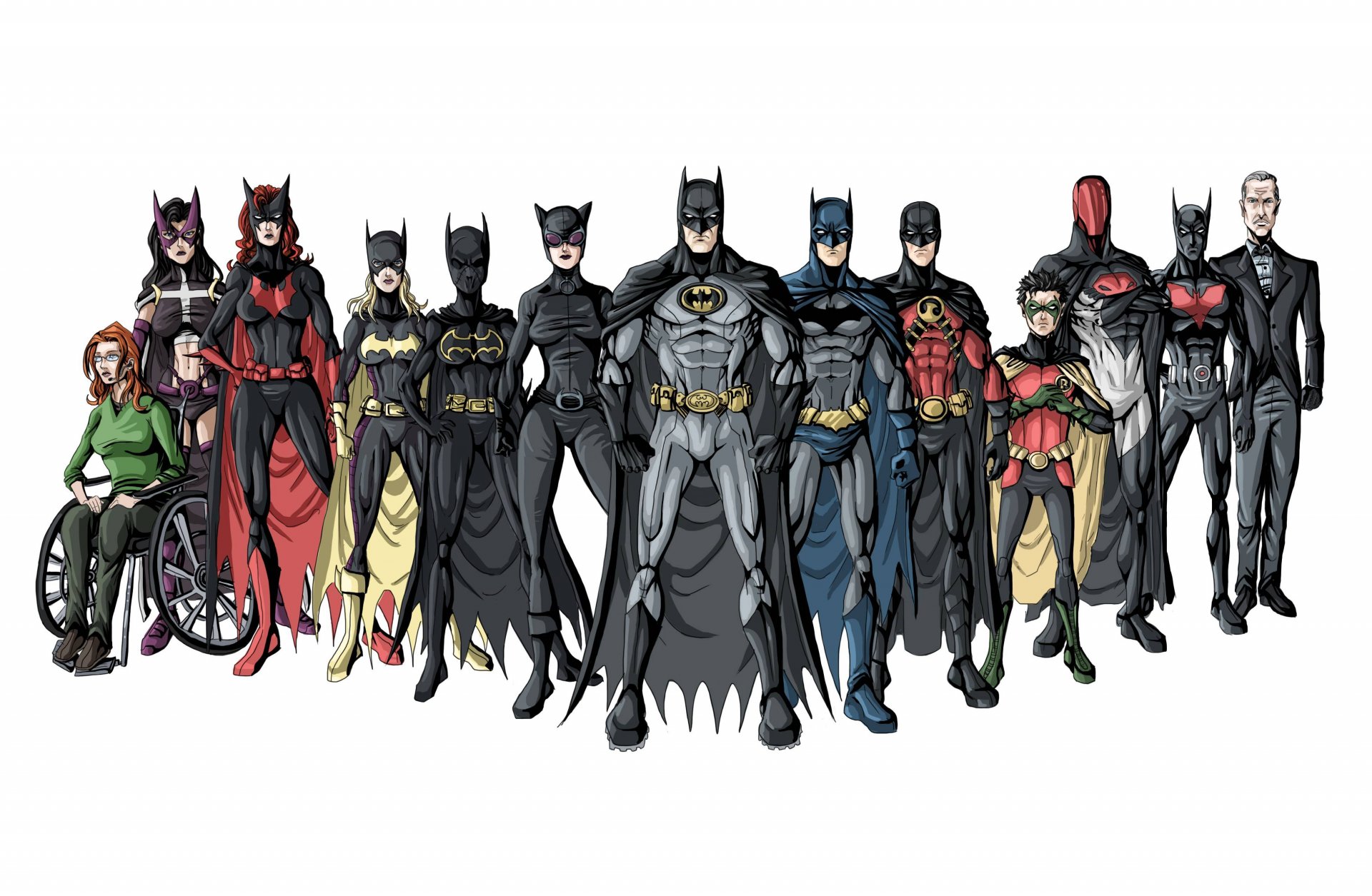 batman robin nightwing batgirl cappuccio rosso dick grayson jason todd tim drake stephanie brown supereroi alfred