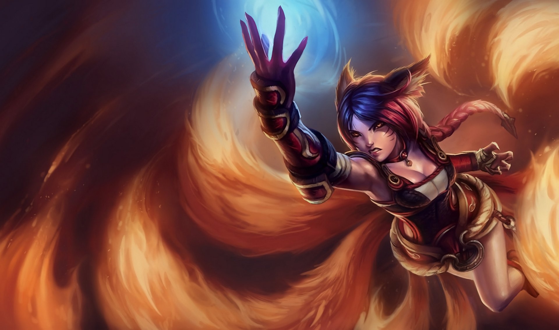 league of legends ahri girl flame animal ears armour