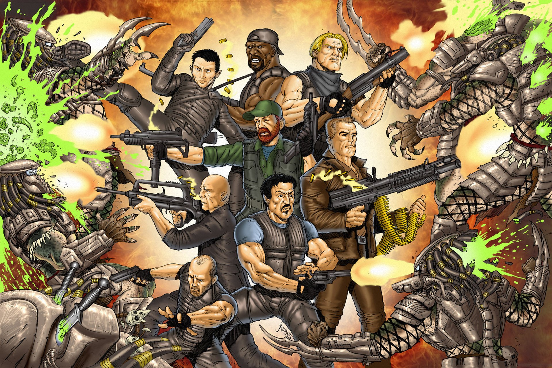 the expendables vs. predators sylvester stallone jason statham dolph lundgren terry crews randy couture bruce willis arnold schwarzenegger chuck norris