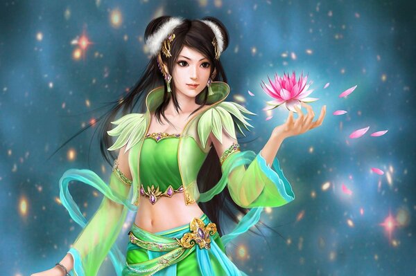 Jade Dynasty girl holds a water lily