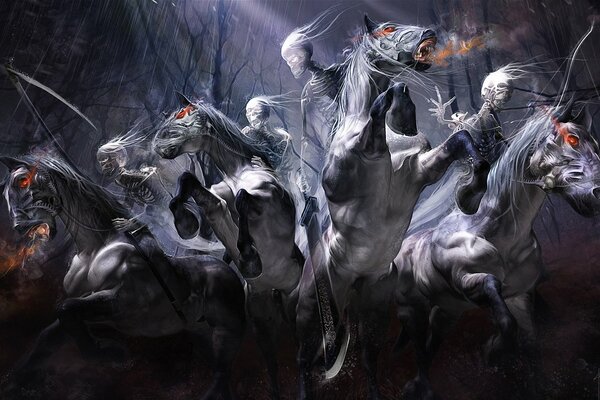 Horses with skeletal riders