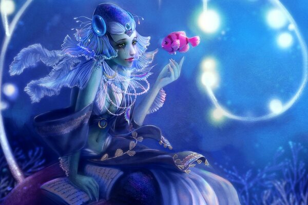 Fantasy girl with a fish under water