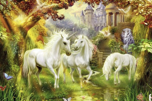 Three unicorns at the castle