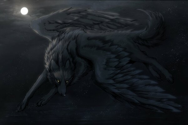 The art of dark sheneyn wolf with wings