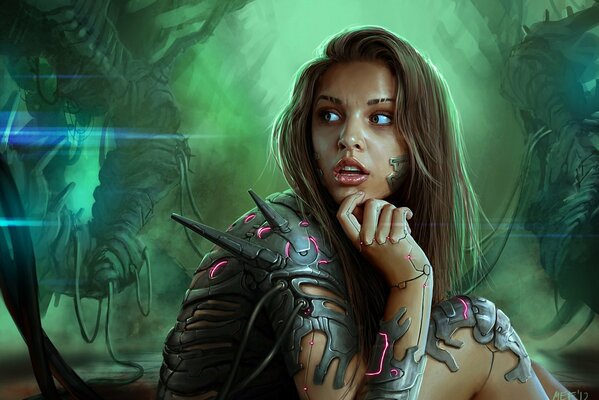 La mirada de una hermosa chica cyborg