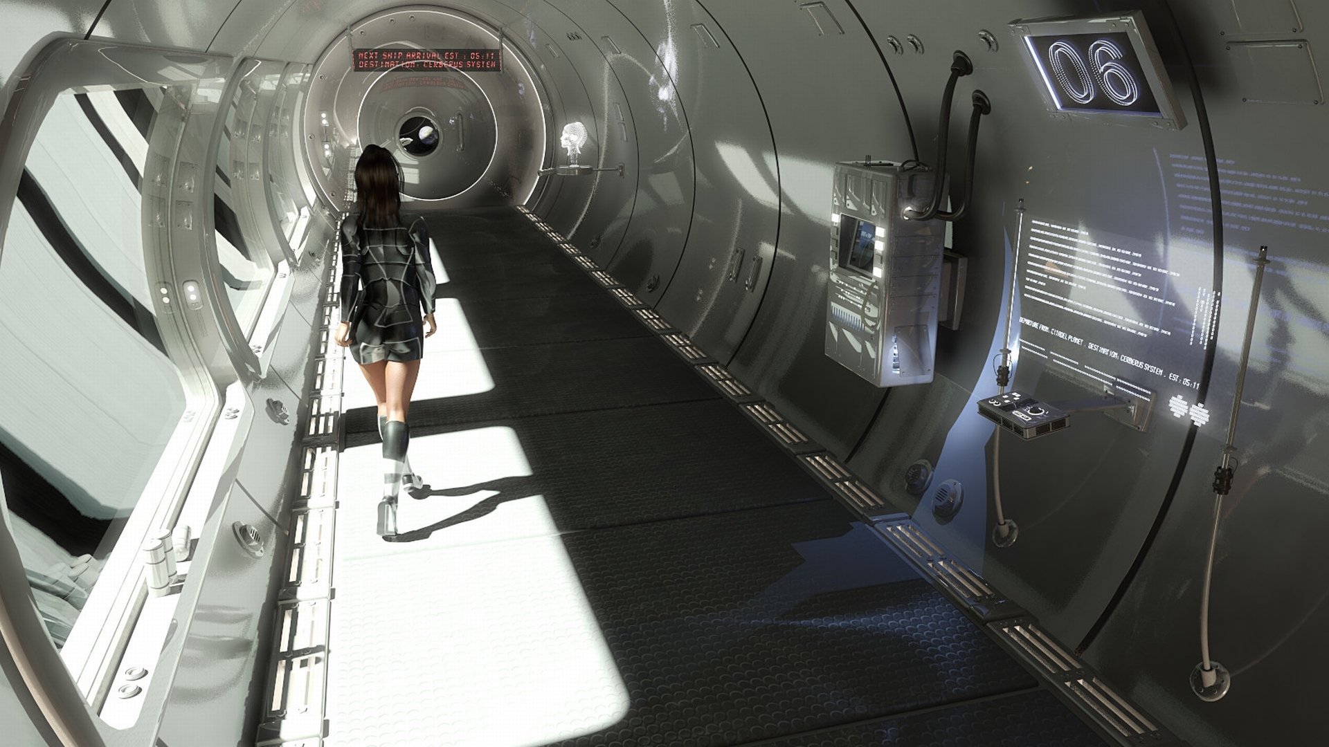 ficción fantasía espacio nave corredor futuro chica