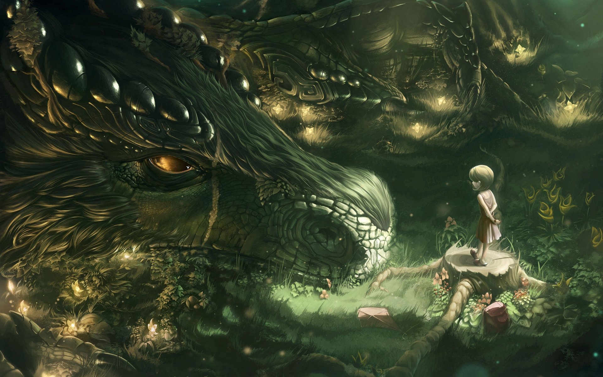 fiction fantasy dragon girl forest art picture