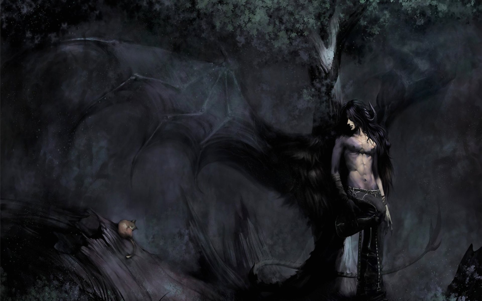 guy demon horn wings dark cat forest picture