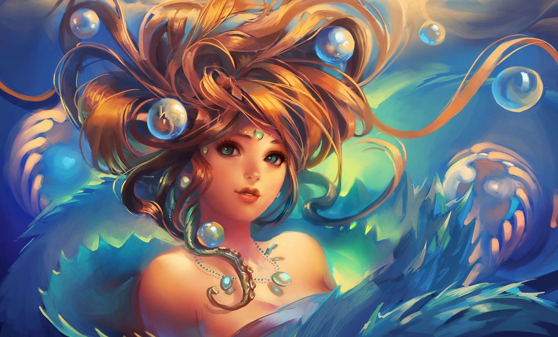 art sakimichan girl under water bubbles decoration hair