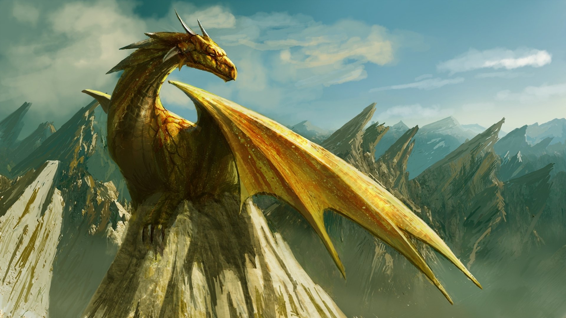 dessin dragon montagnes rocher nuages