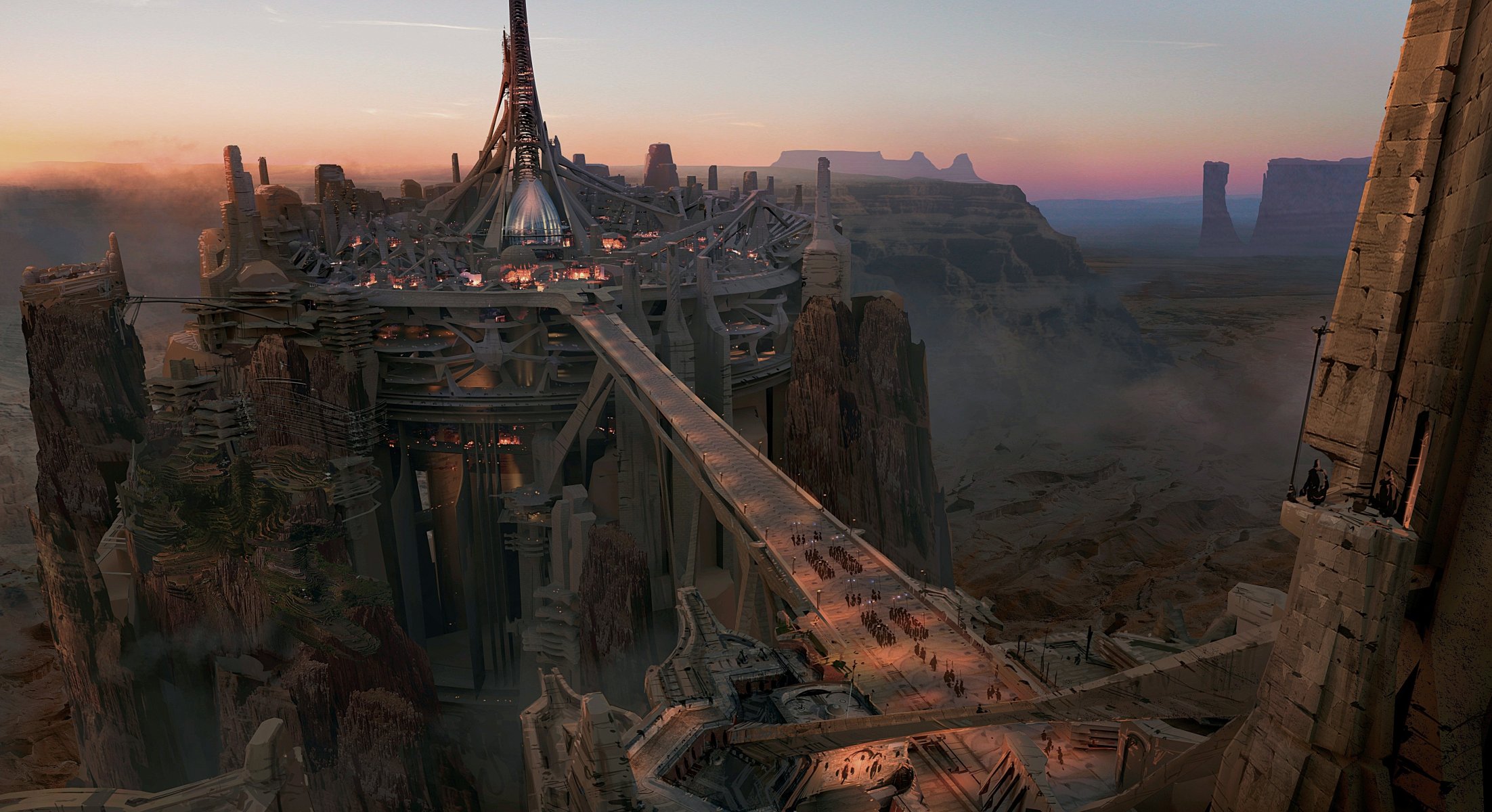 john carter concept art town canyon bridge rock height