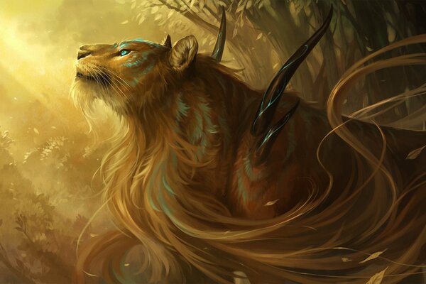 Art lion with a long mane