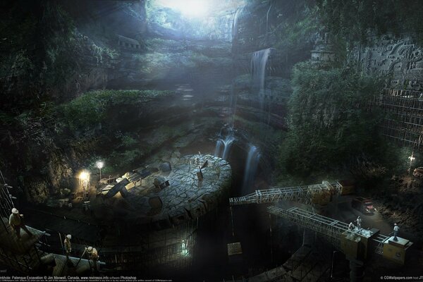 Jim Maxwell s excavation in an underground cave by lantern light