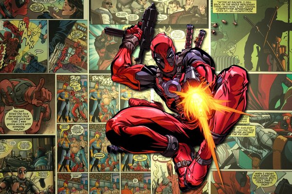 Deadpool dibujado en el fondo de los cómics