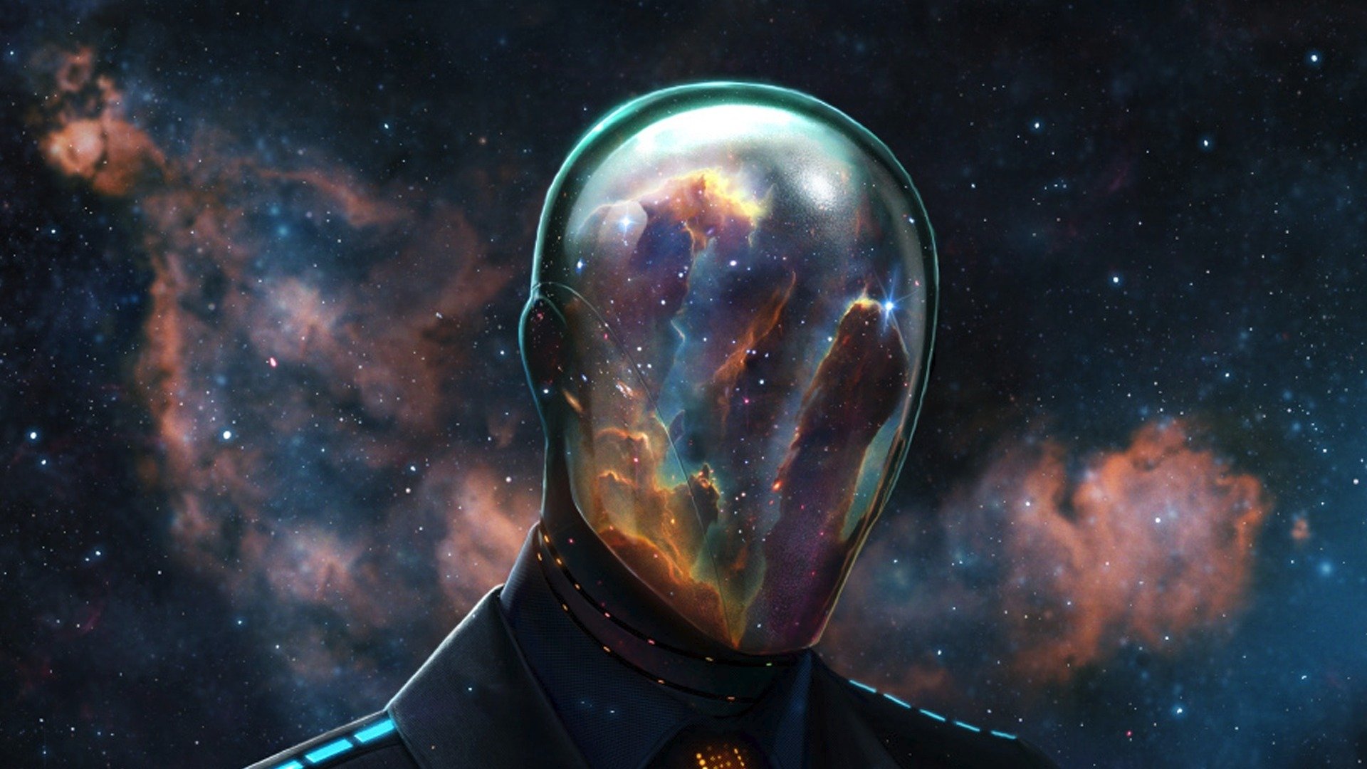 man suit helmet mask star space nebula