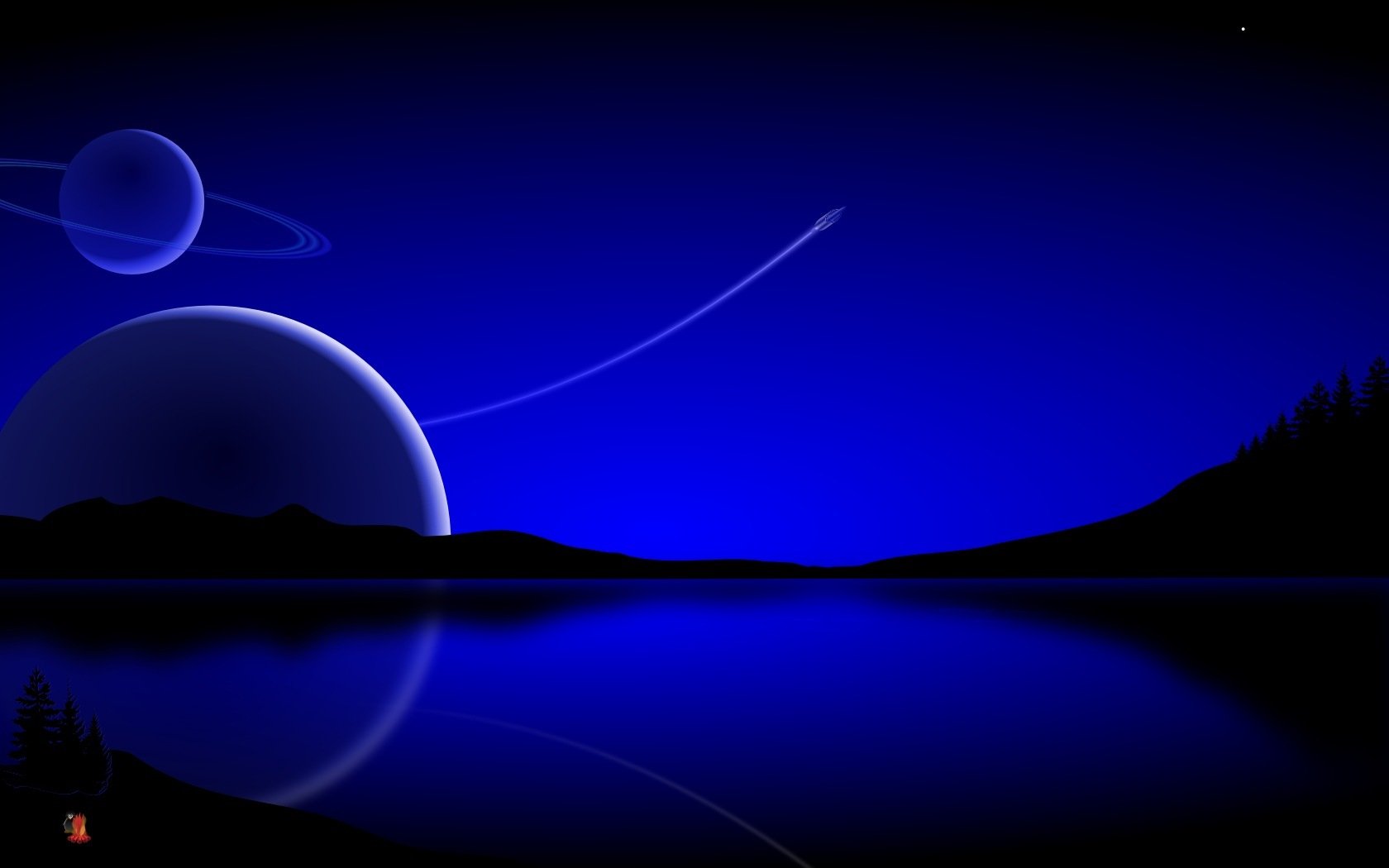 minimalism mood landscape night sky sea man tree