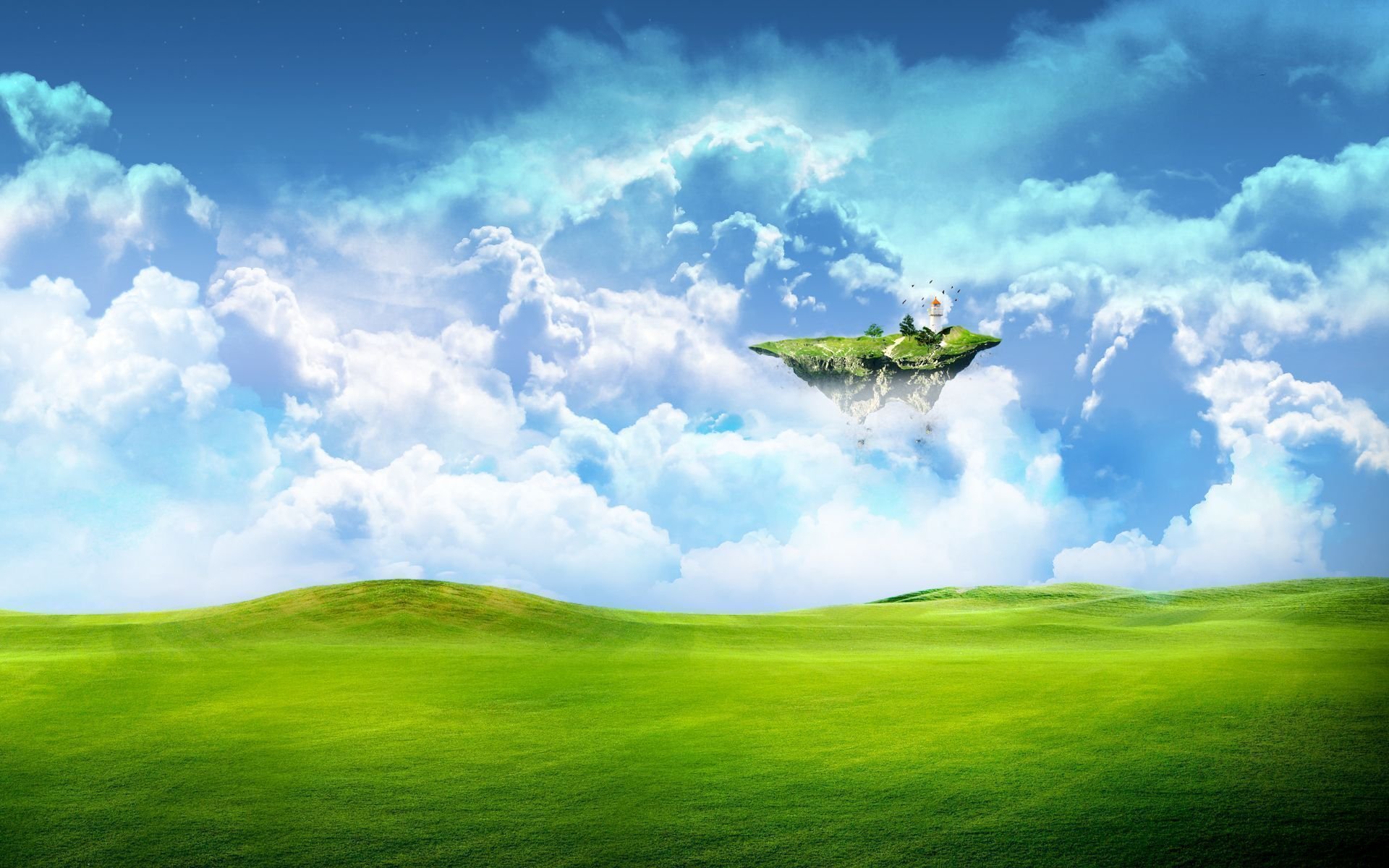 fiction land the field grass green sky cloud