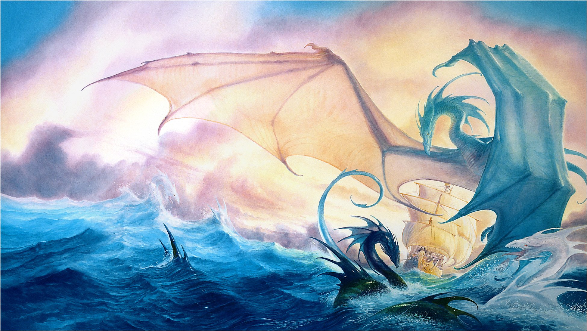 fantaisie mer navire dragons