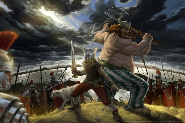 Ancient battle. Strong fighters