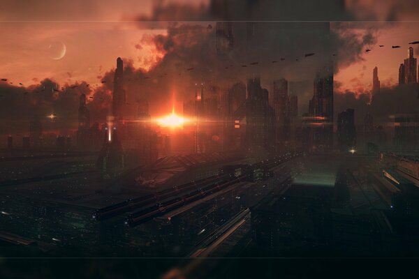 The city of the future is in the sunset