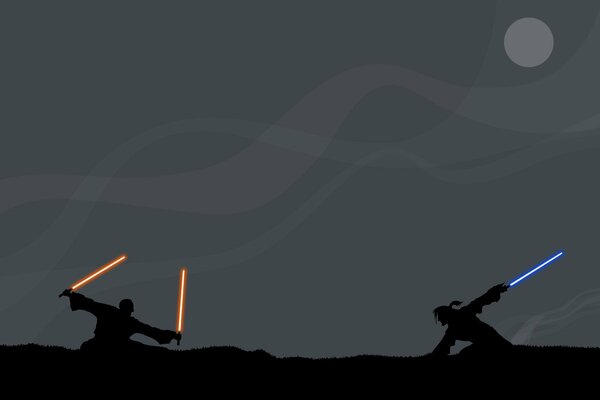 Laser sword battle on a gray background