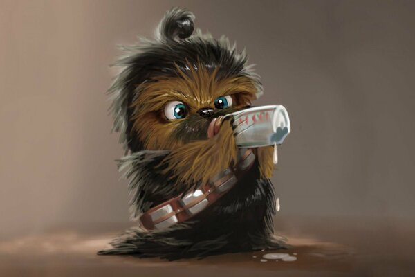 Funny chewbacca drinking milk