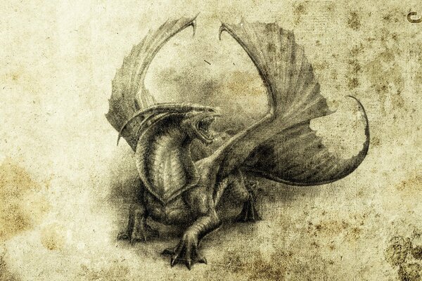 Draco with horns and huge wings