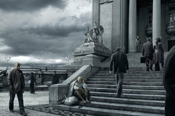 Fond gris et Montreux en vêtements dans la ville