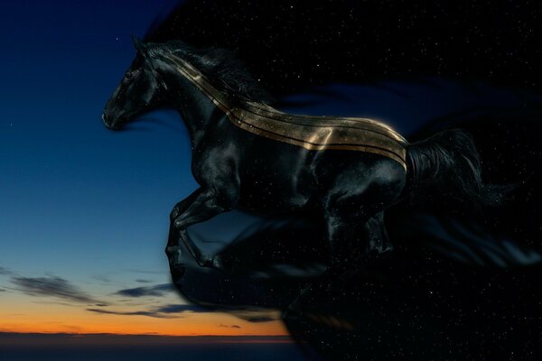 Cheval au bord de la falaise du soir