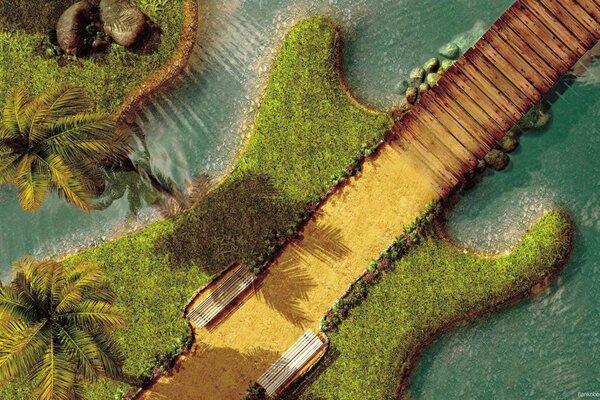 Islas de arte de fantasía en forma de guitarra