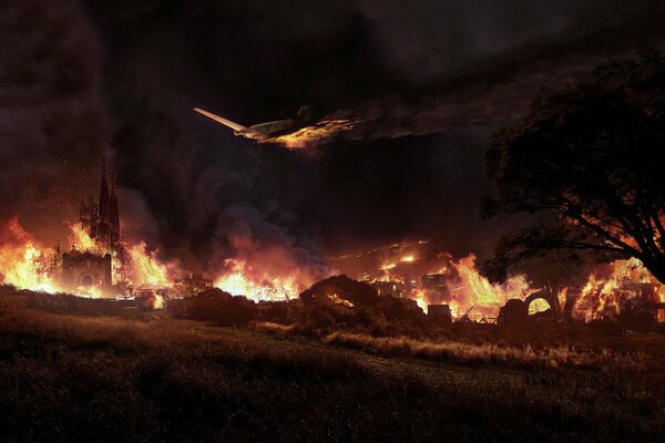 Flammen in der Nacht. Ausbreitung des Feuers