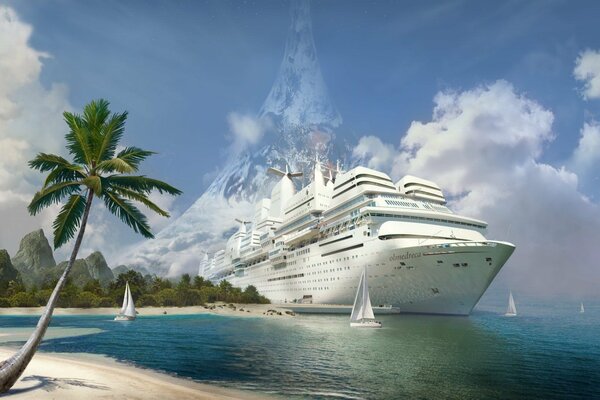 A huge guard standing on the ocean shore